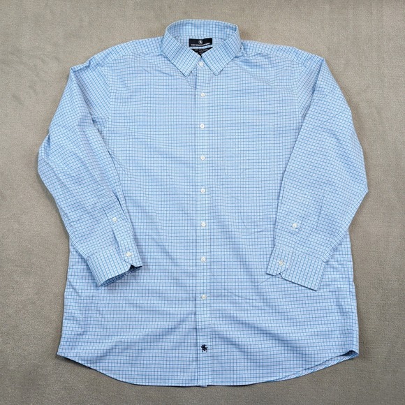 Hart Schaffner Marx Vintage Dress Shirt 17.5 34 Blue Pima Cotton Check Non-Iron — photo 2